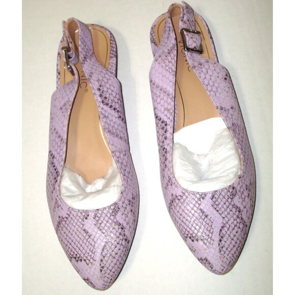 New Womens 6 Vionic Jade Pastel Lilac Snake Purple Black Shoes Slingback Buckle